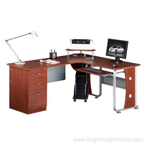 L shape office furniture computer desk with metal